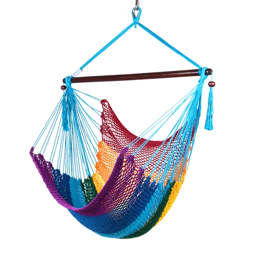Caribbean Hammock Chair with Footrest - 40 inch - Soft-spun Polyester - (Rainbow)